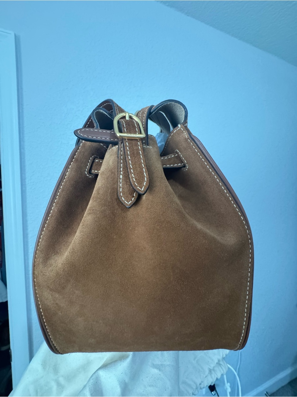 Ralph Lauren Polo ID Suede Satchel bag in Cinnamon - Picture 6 of 8